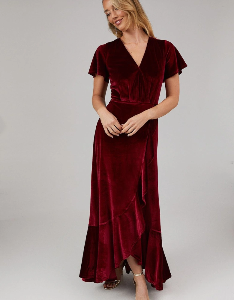 by Coast Angel Sleeve Waterfall Detail Velvet Bridesmaid Dress