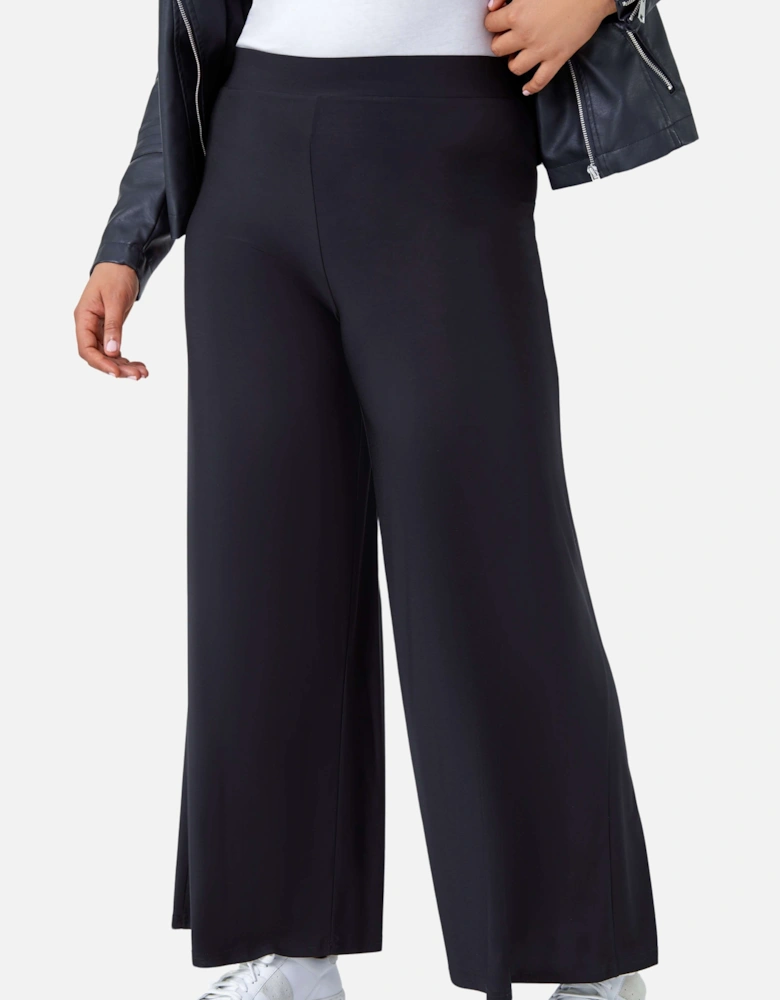 Curve Elastic Waist  Wide Leg Trousers