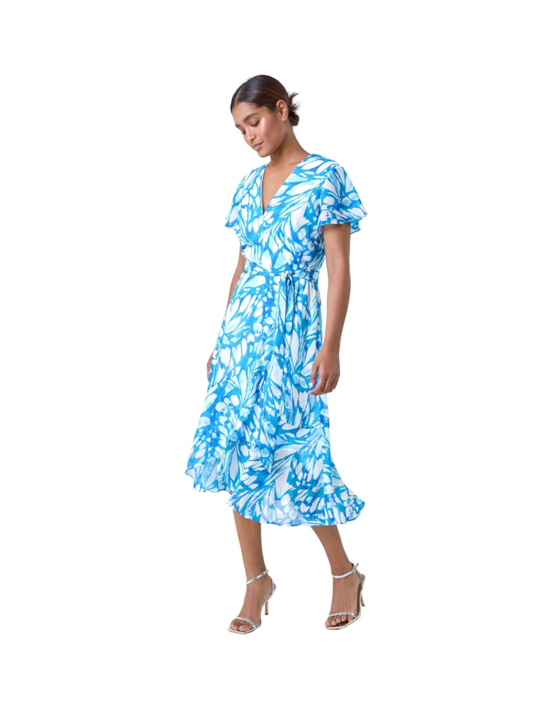 Butterfly Print Chiffon Wrap Dress