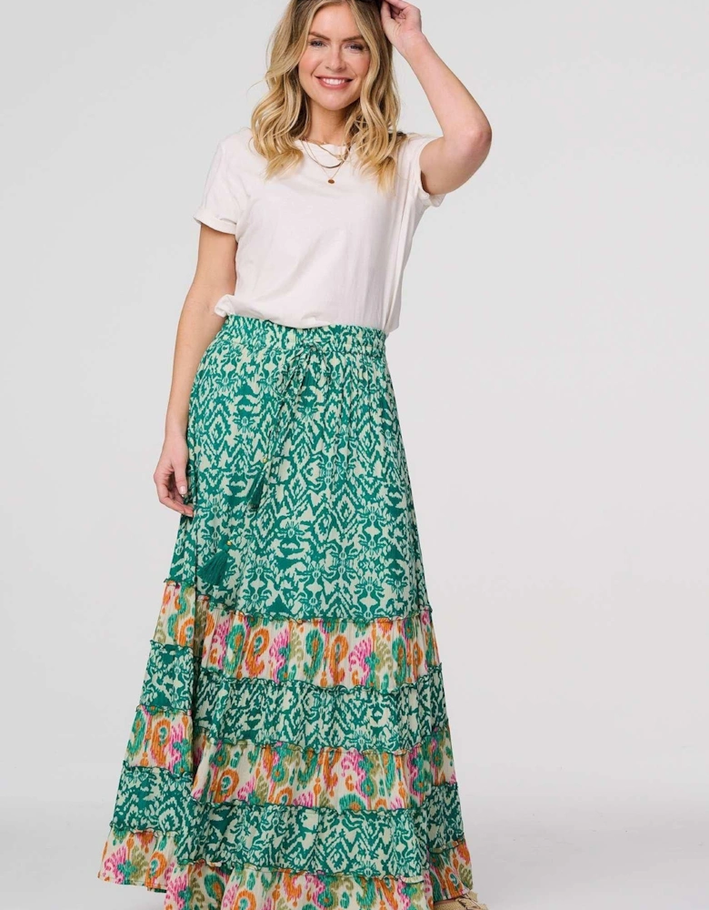 Patchwork Tassel Tie High Waist Maxi Dress