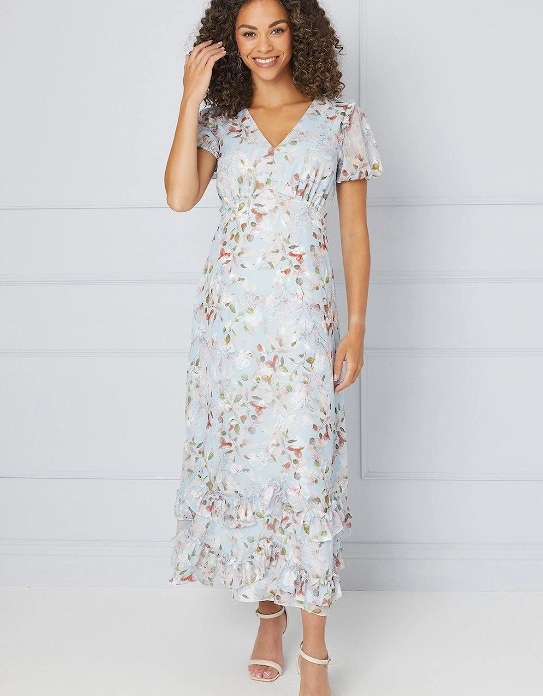 Floral Satin Ruffle Hem Midaxi Dress, 2 of 1