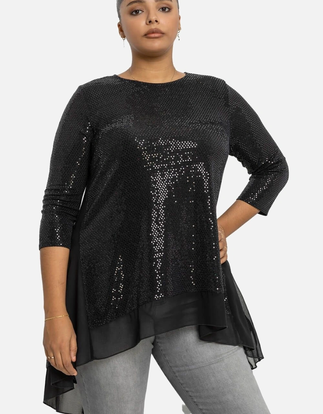 Curve Shimmer Chiffon Hem High Low Top, 2 of 1
