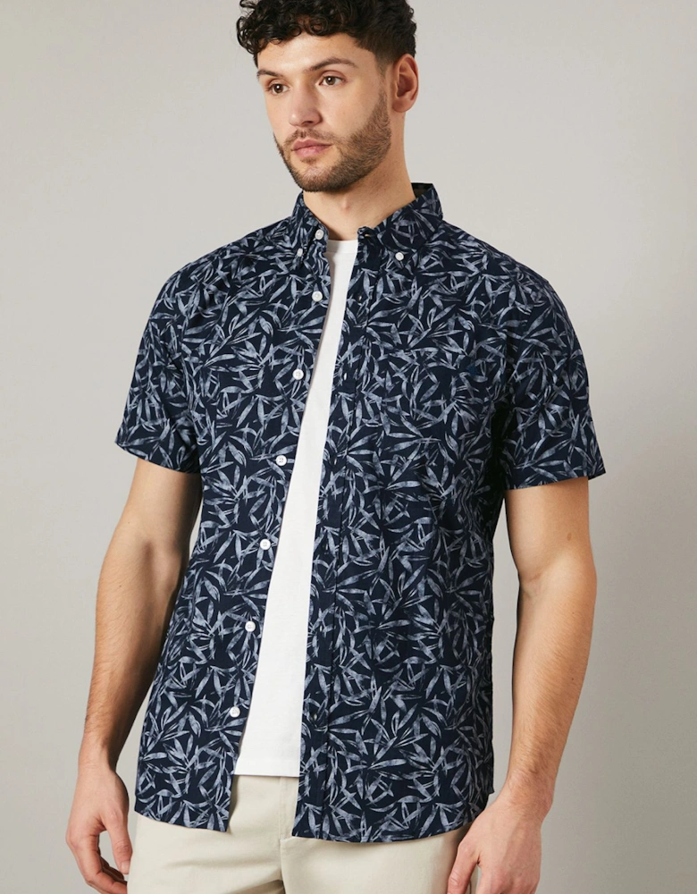 Black Palm Print Short Sleeve Shirt