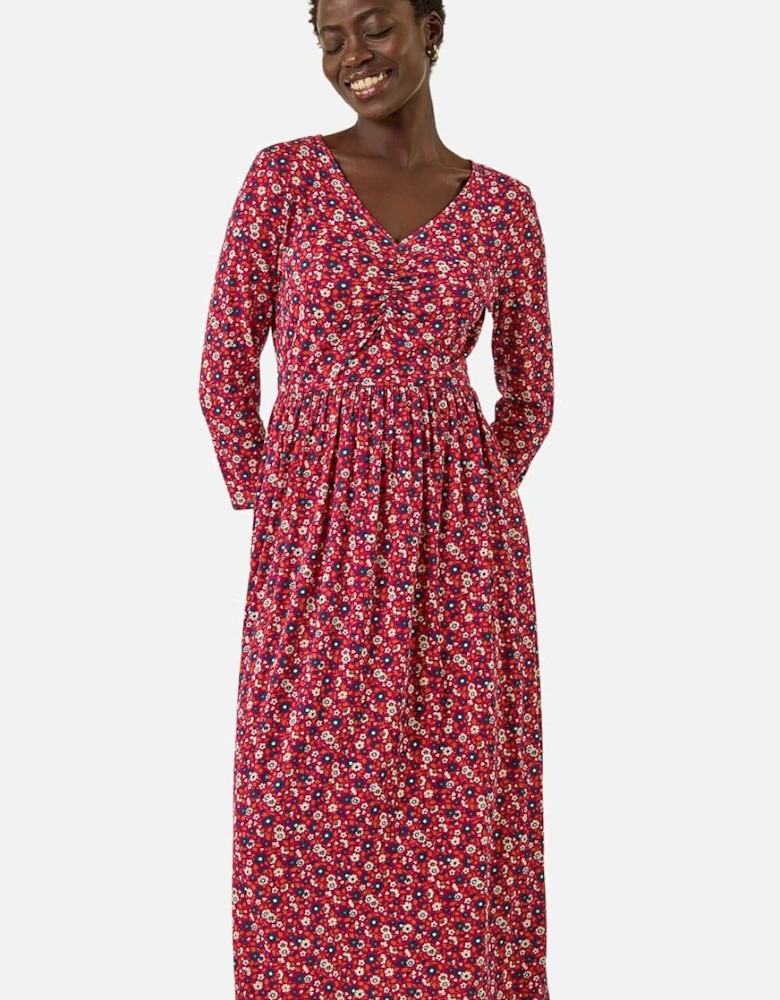 Floral Ruched Midi Dress