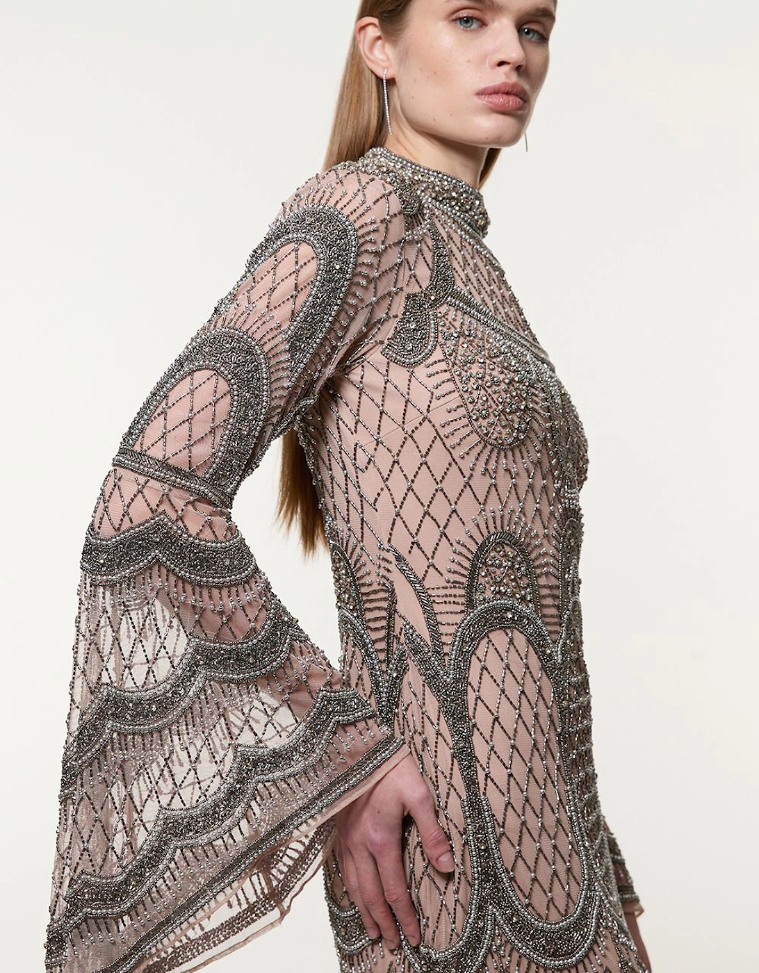 Petite Embellished And Beaded Long Sleeve Woven Maxi Dress, 2 of 1