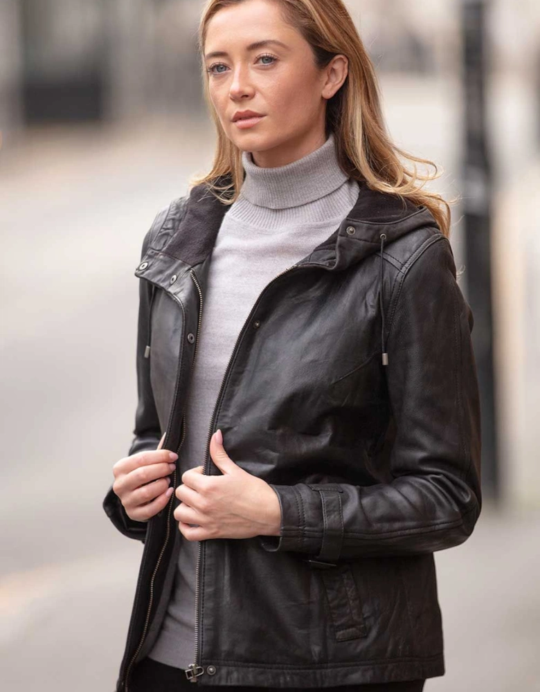 'Nicola' Real Leather Hooded Jacket Women Coat