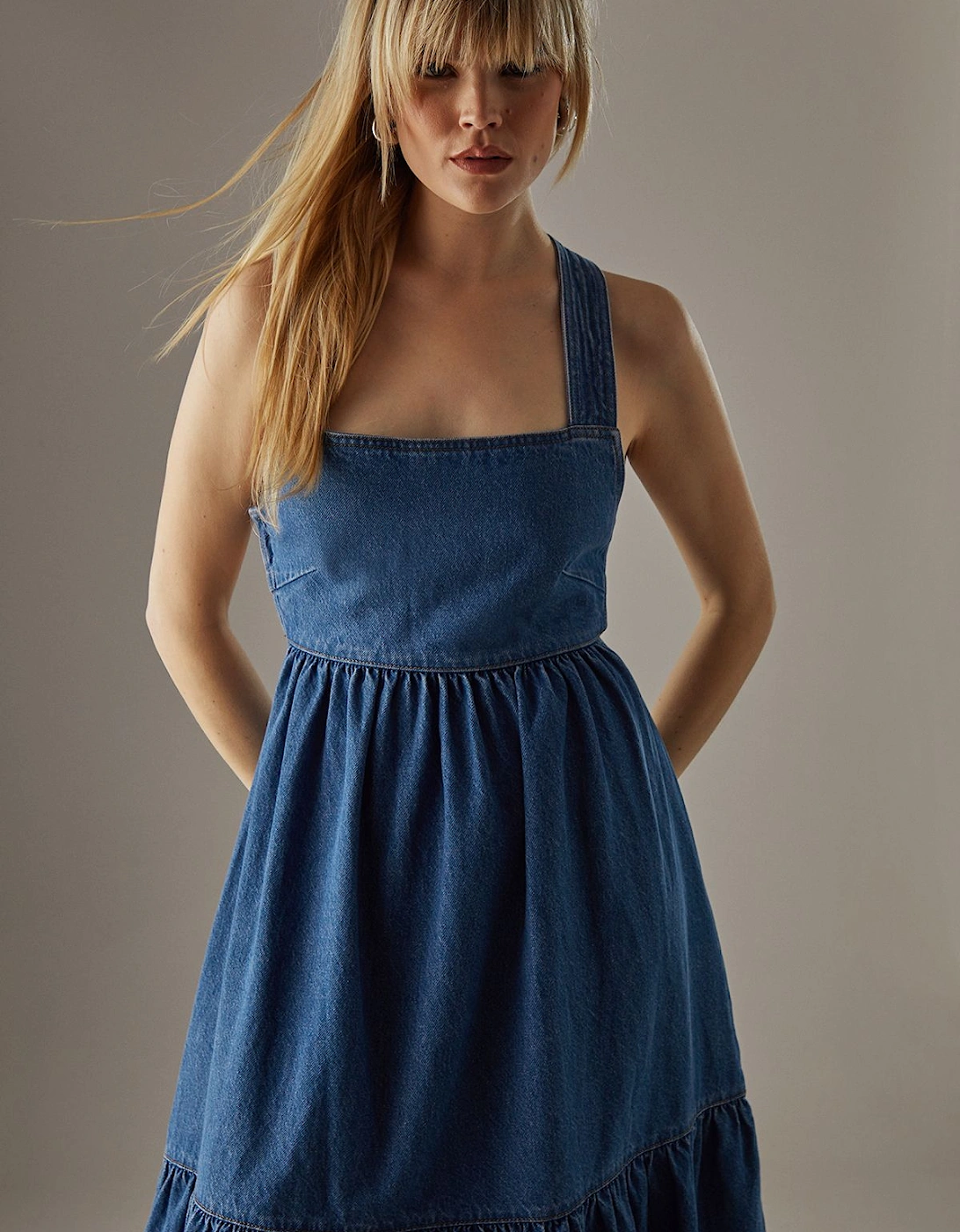 Cross Back Denim Midi Dress, 2 of 1
