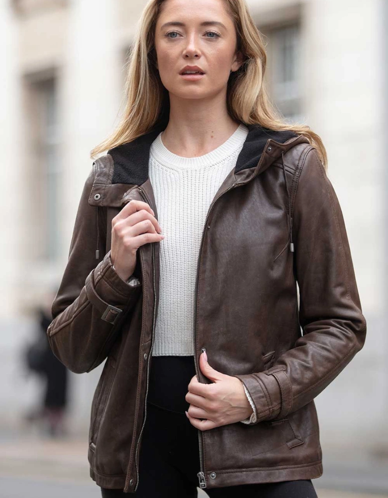 'Nicola' Real Leather Hooded Jacket Women Coat
