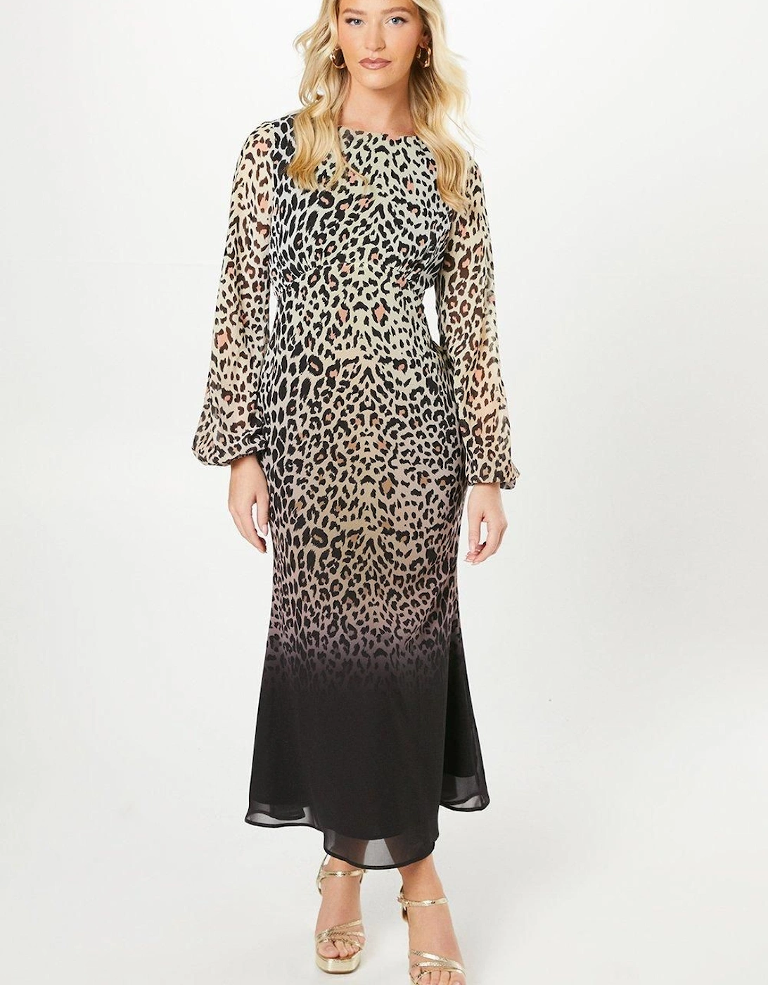 By Coast Animal Print Blouson Sleeve Georgette Midi Dress, 2 of 1