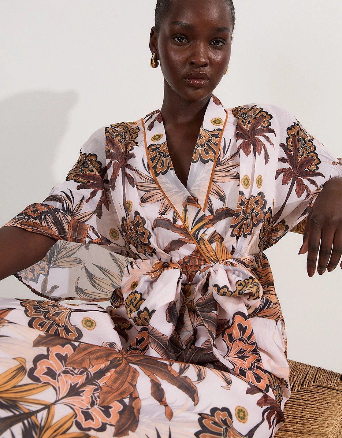 Abstract Print Cotton Kimono Sleeve Woven Maxi Dress, 2 of 1