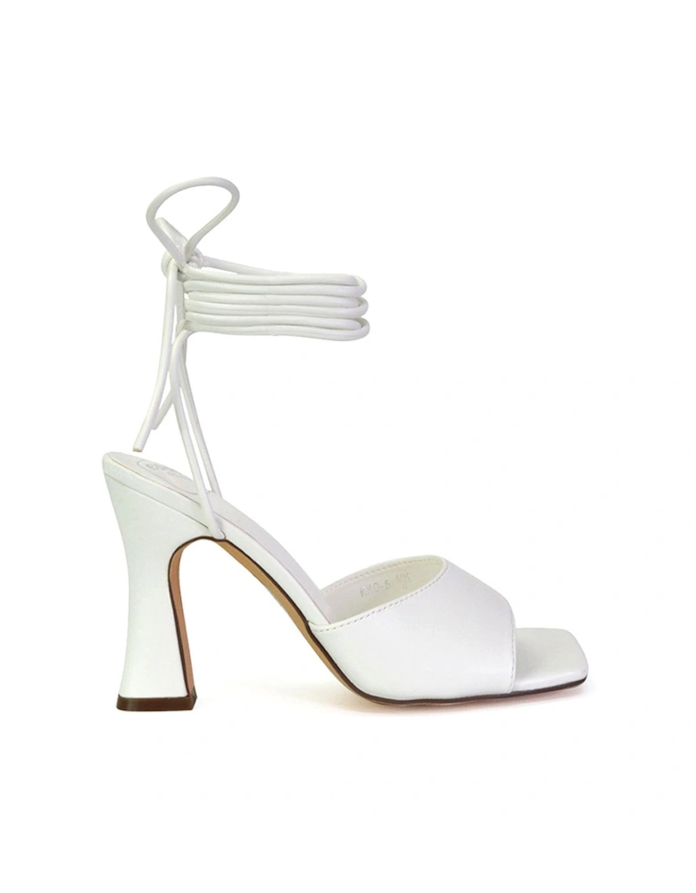 'Flora' Strappy Lace Up Block High Heels With a Square Toe