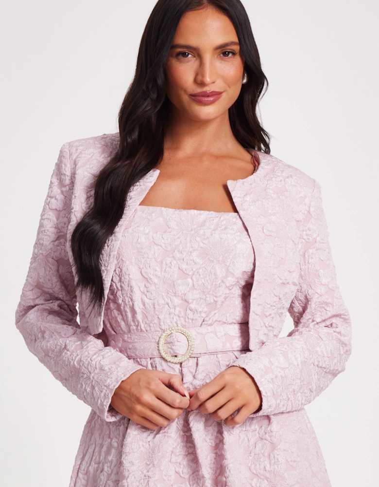 Pale Pink Jacquard Crop Jacket