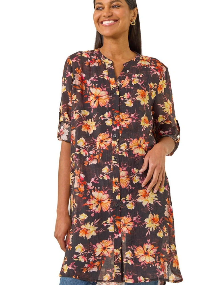 Floral Print Longline Blouse