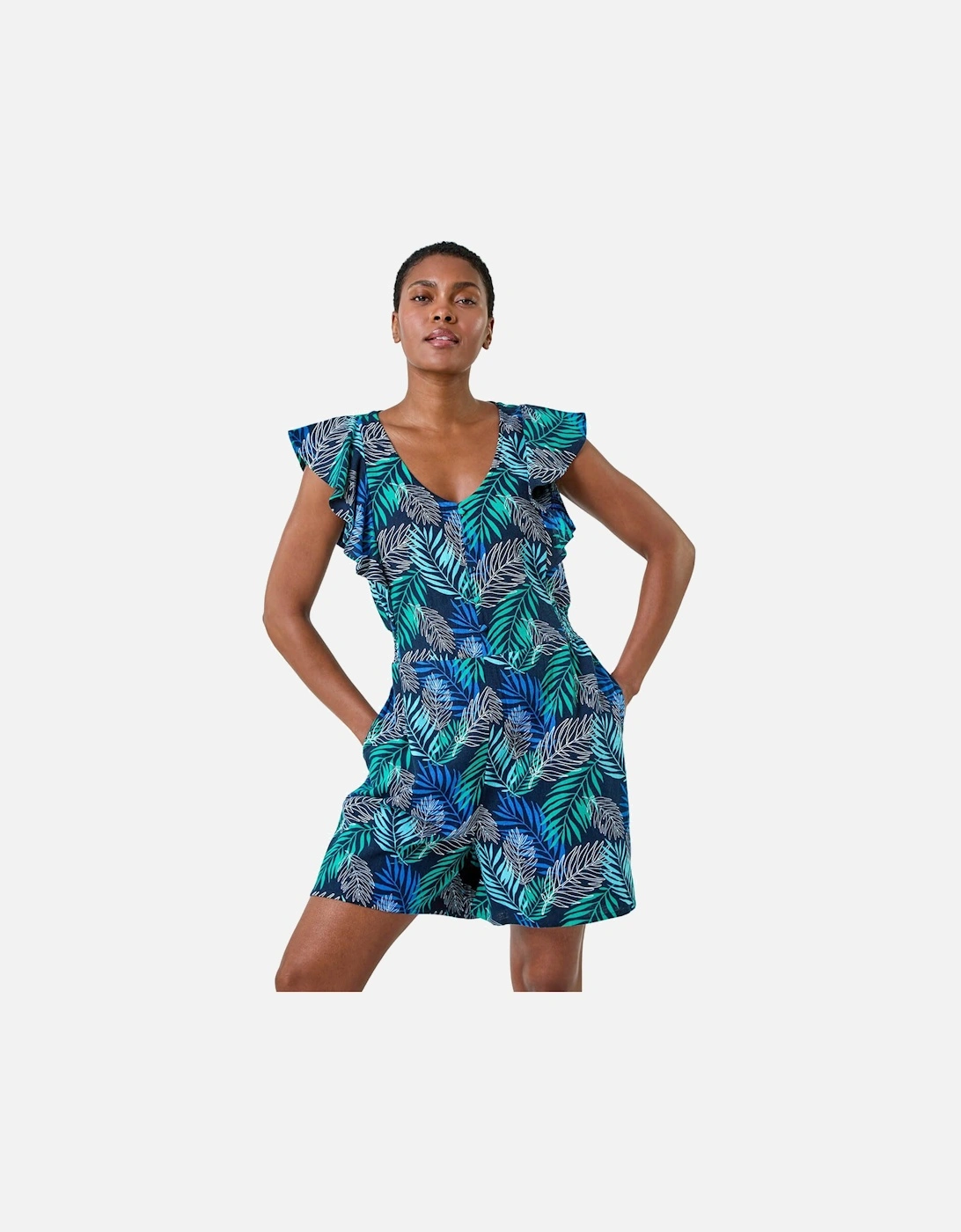 Tropical Leaf Print Playsuit, 2 of 1