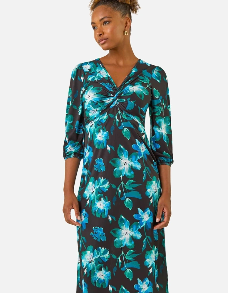Floral Twist Front Midi Dress