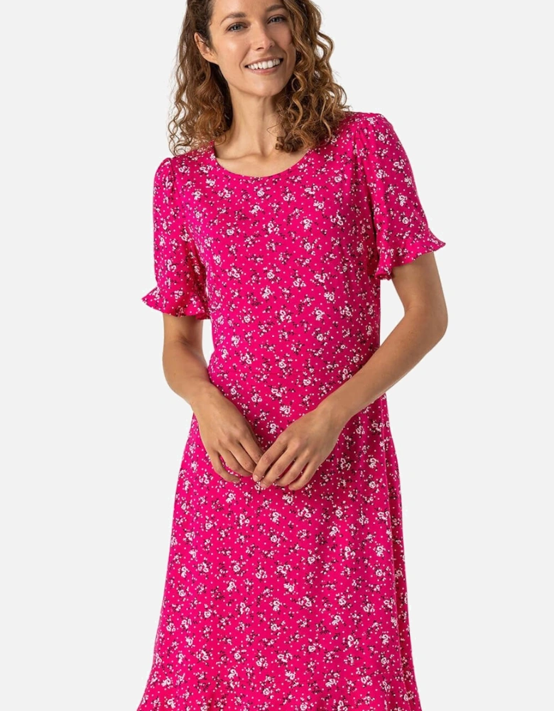Floral Print Fluted Hem Shift Dress