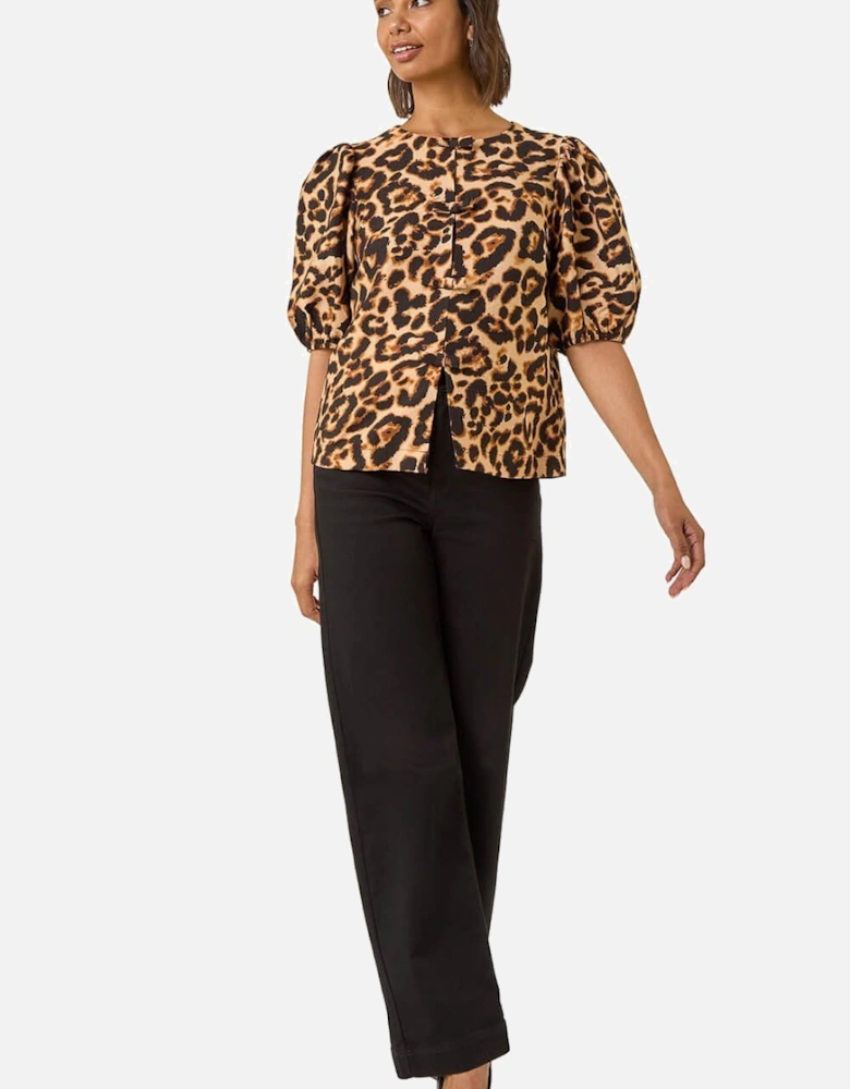 Animal Print Bow Blouse
