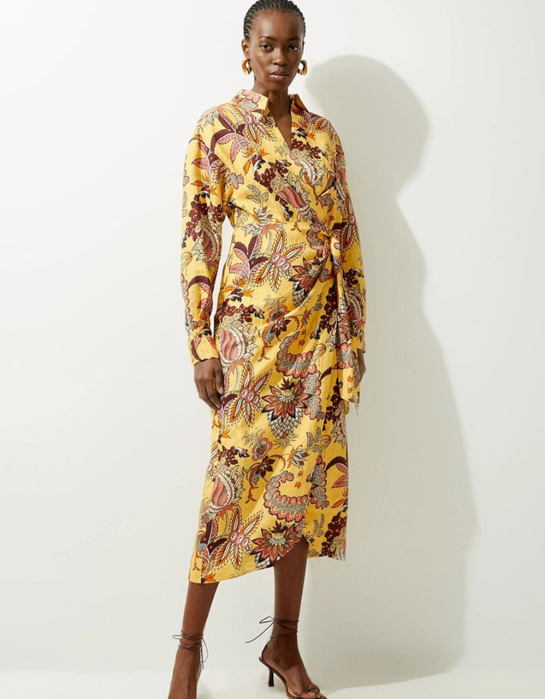 Petite Viscose Linen Woven Shirt Midi Dress