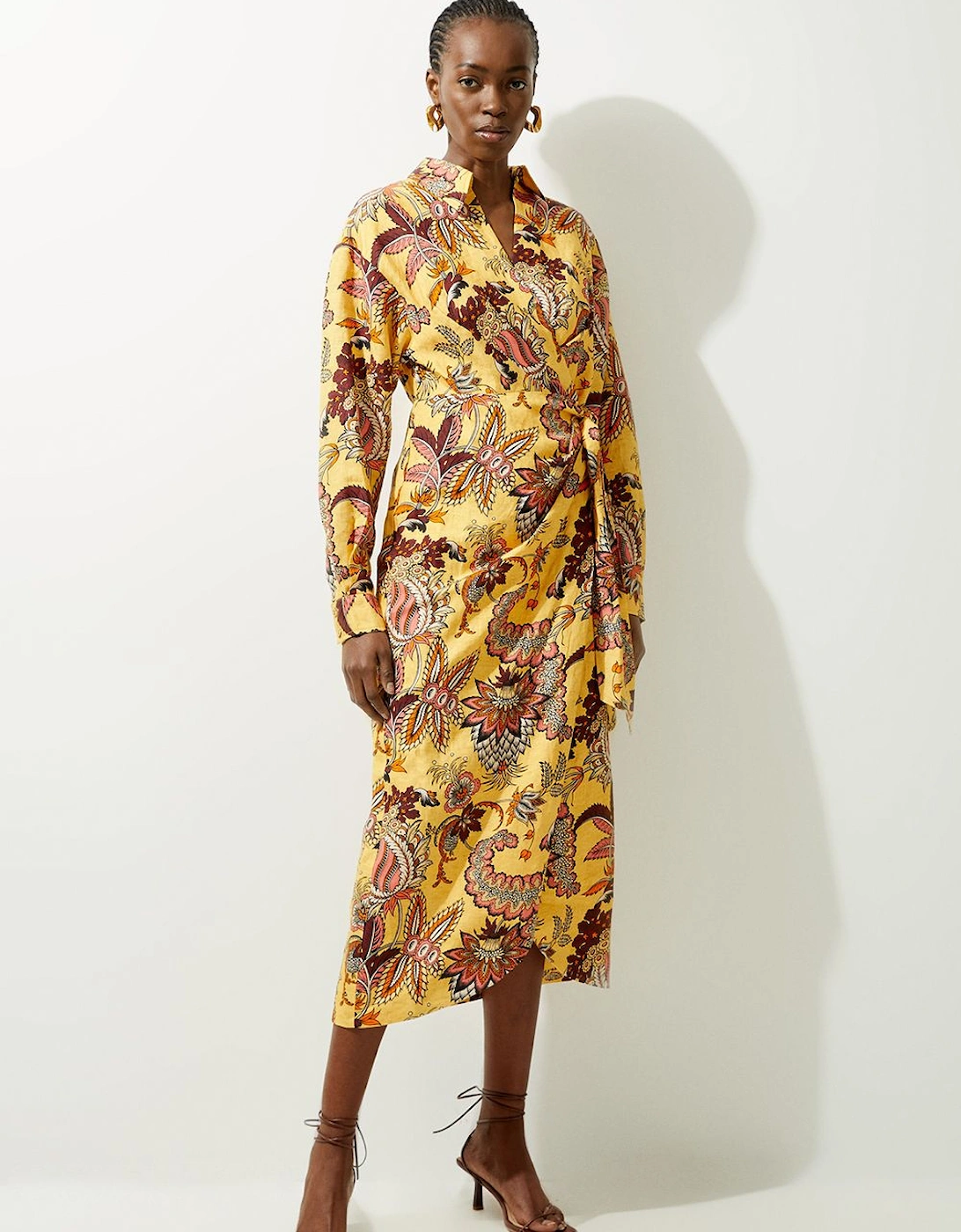 Petite Viscose Linen Woven Shirt Midi Dress, 2 of 1