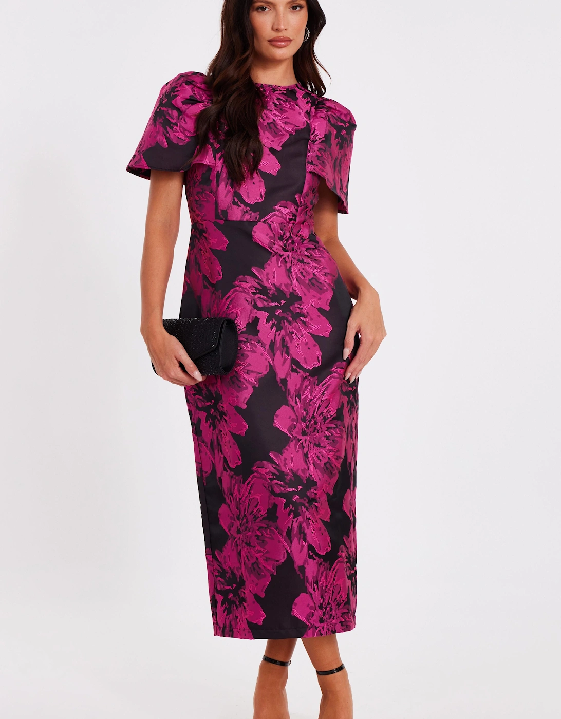 Multi Floral Short Sleeve Midaxi Dress, 2 of 1