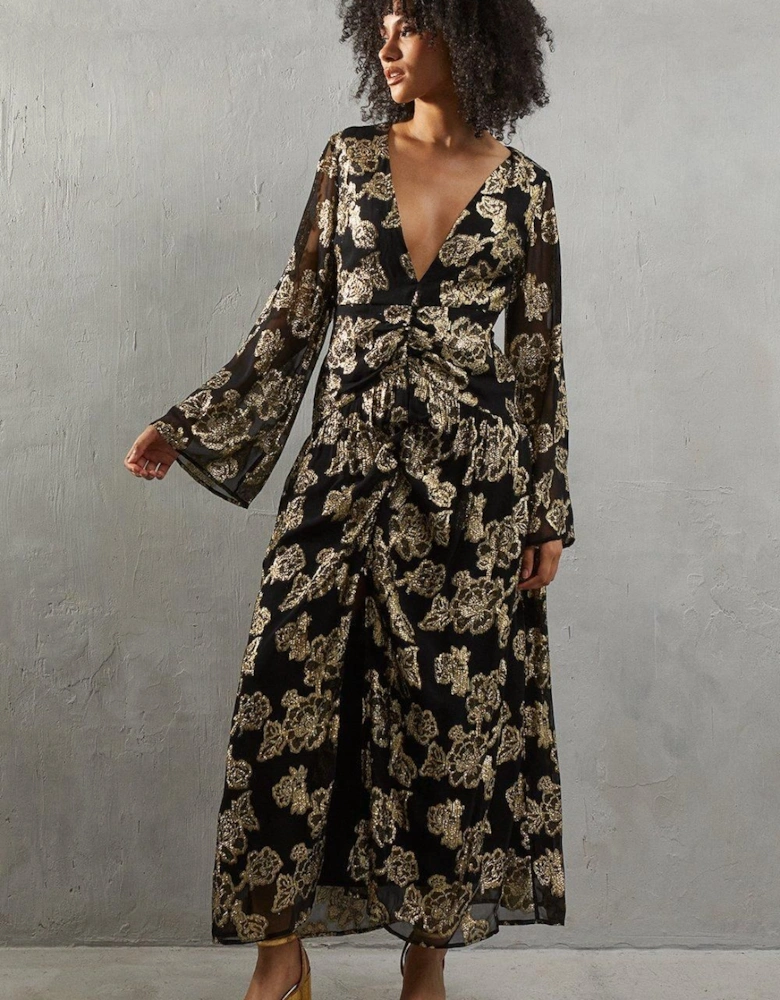 Metallic V Plunge Maxi Dress