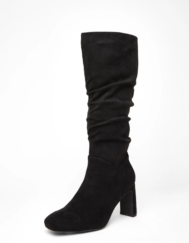 Black Faux Suede Heeled Boot