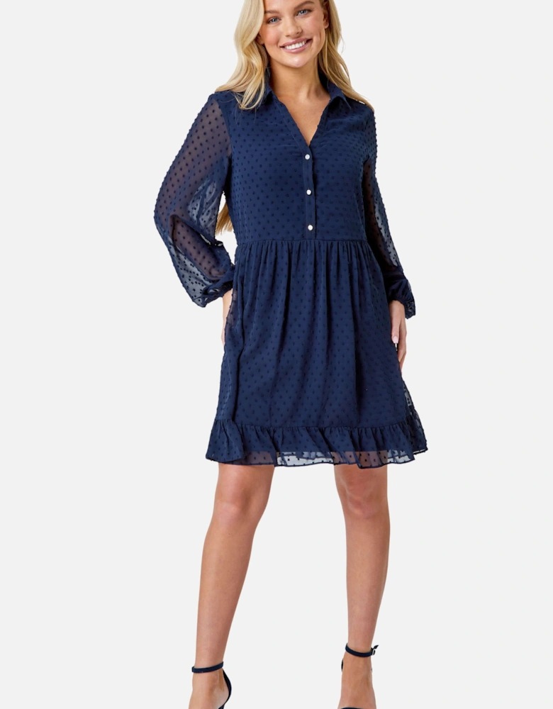 Petite Textured Spot Tiered Frill Hem Dress