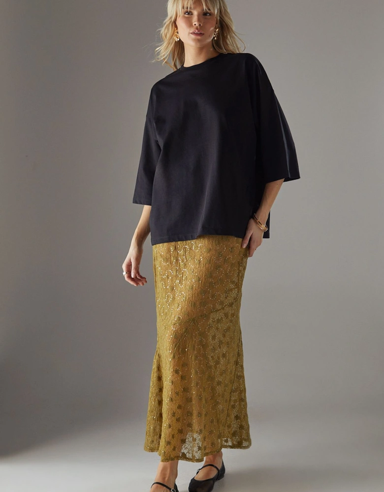 Sheer Lace Fishtail Maxi Skirt