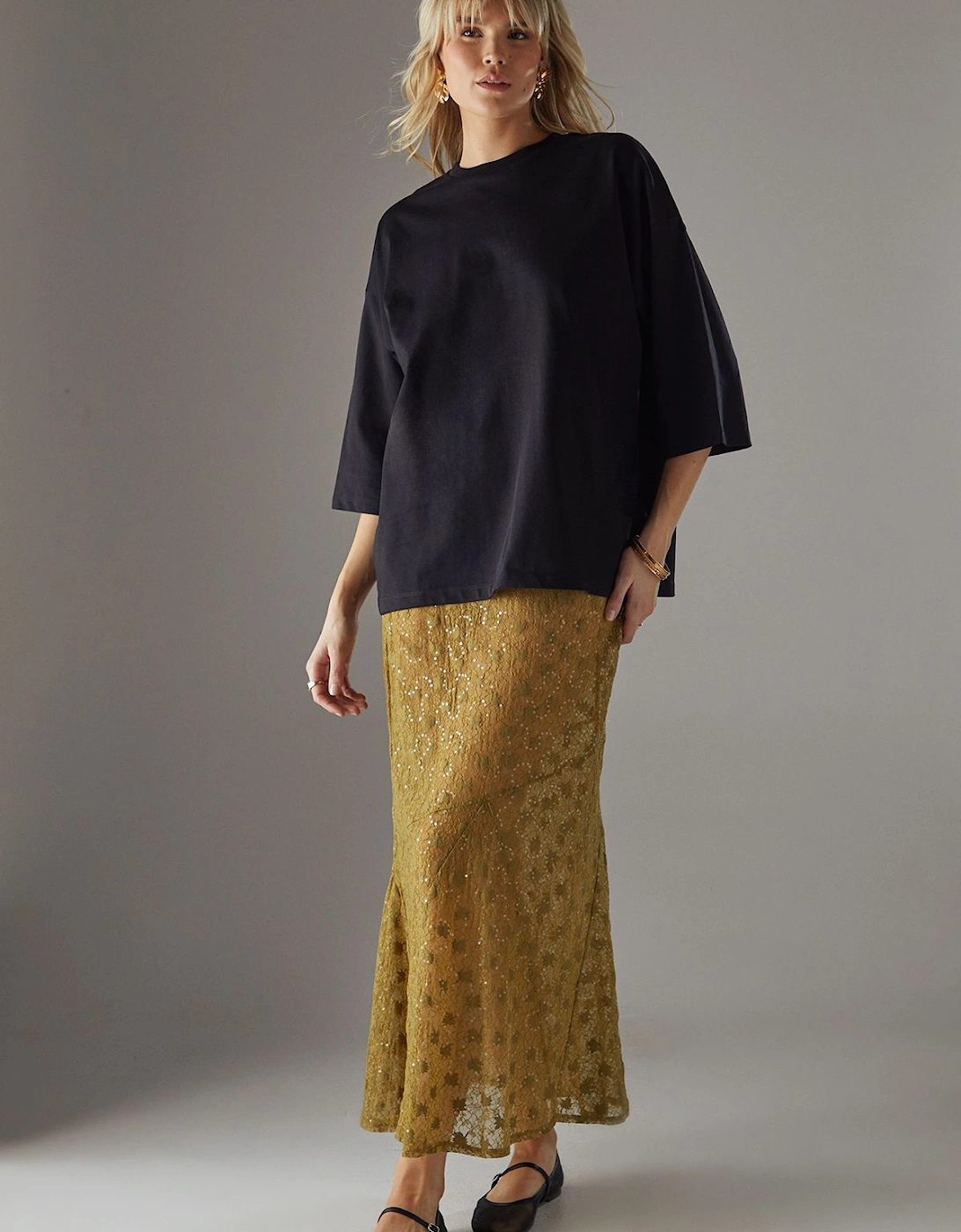 Sheer Lace Fishtail Maxi Skirt, 2 of 1