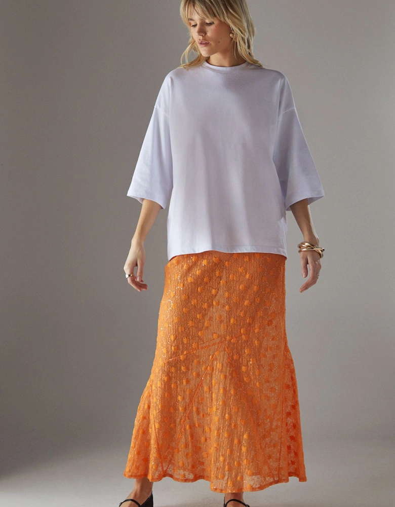 Sheer Lace Fishtail Maxi Skirt