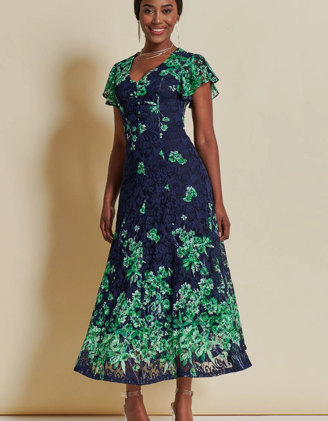 Lace Floral Print Fit & Flare Maxi Dress, 2 of 1