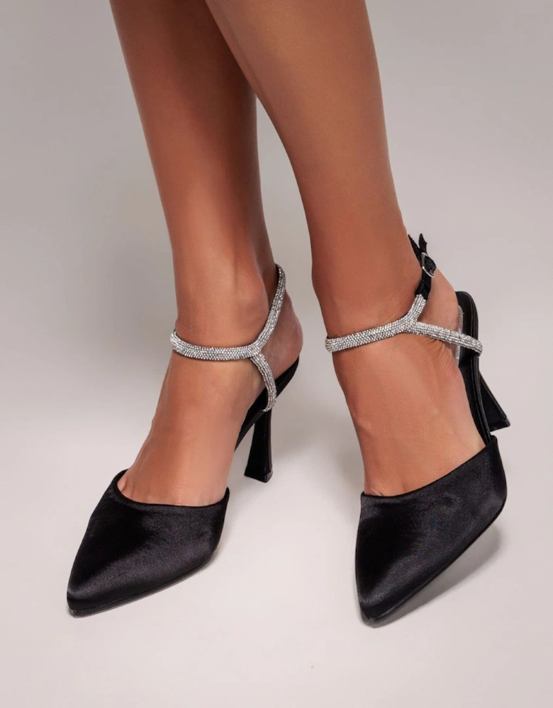 Diamante Embellished Satin Slingback Court Heels
