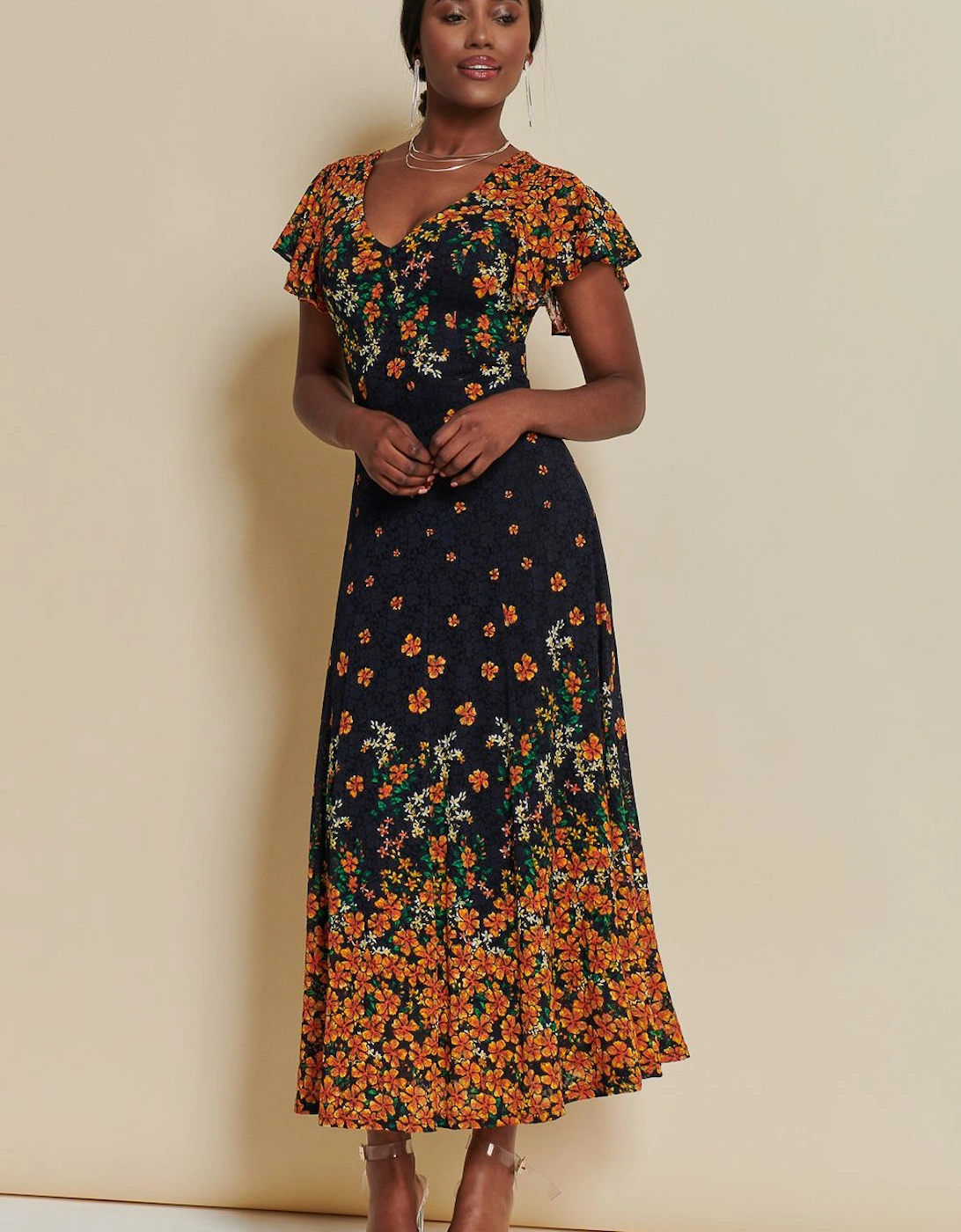 Lace Floral Print Fit & Flare Maxi Dress, 2 of 1