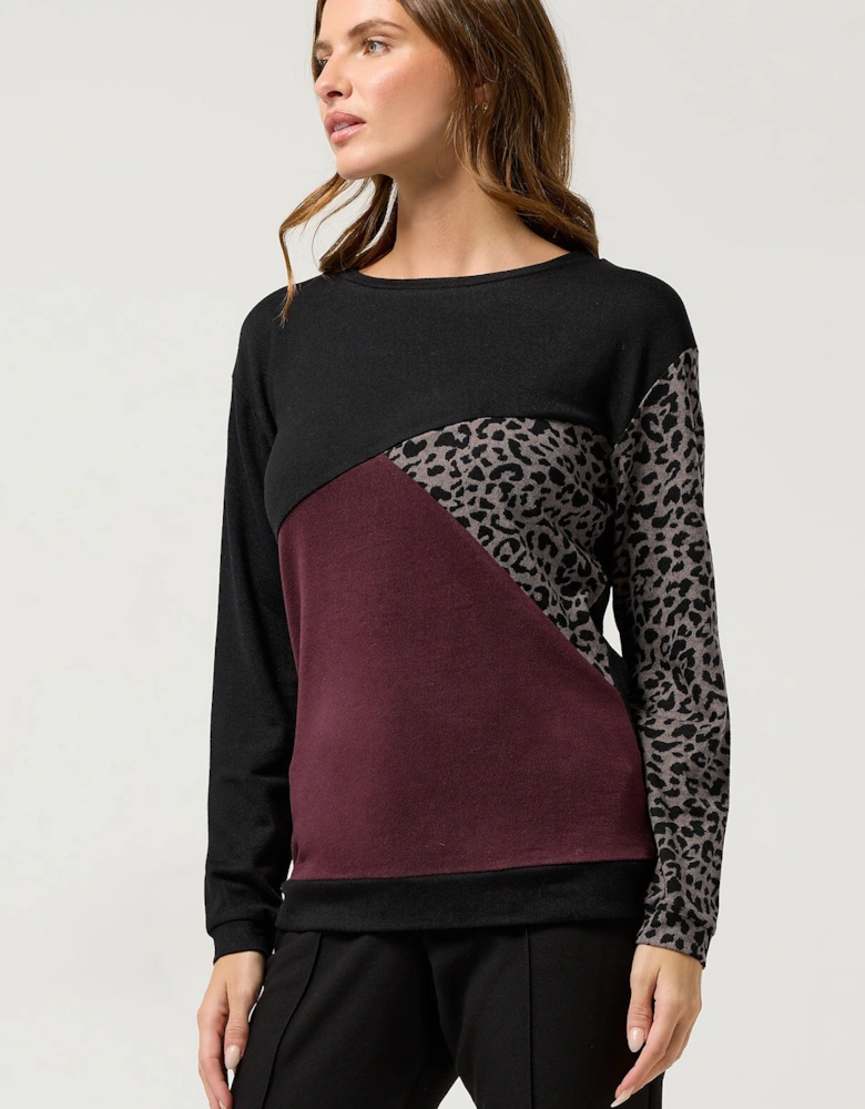Colourblock Leopard Print Jumper