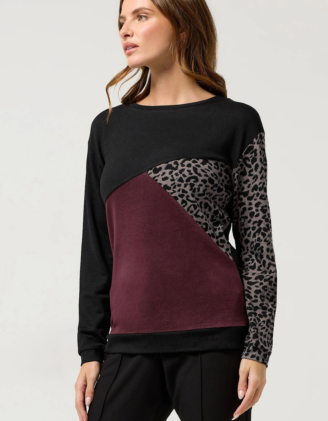 Colourblock Leopard Print Jumper, 2 of 1