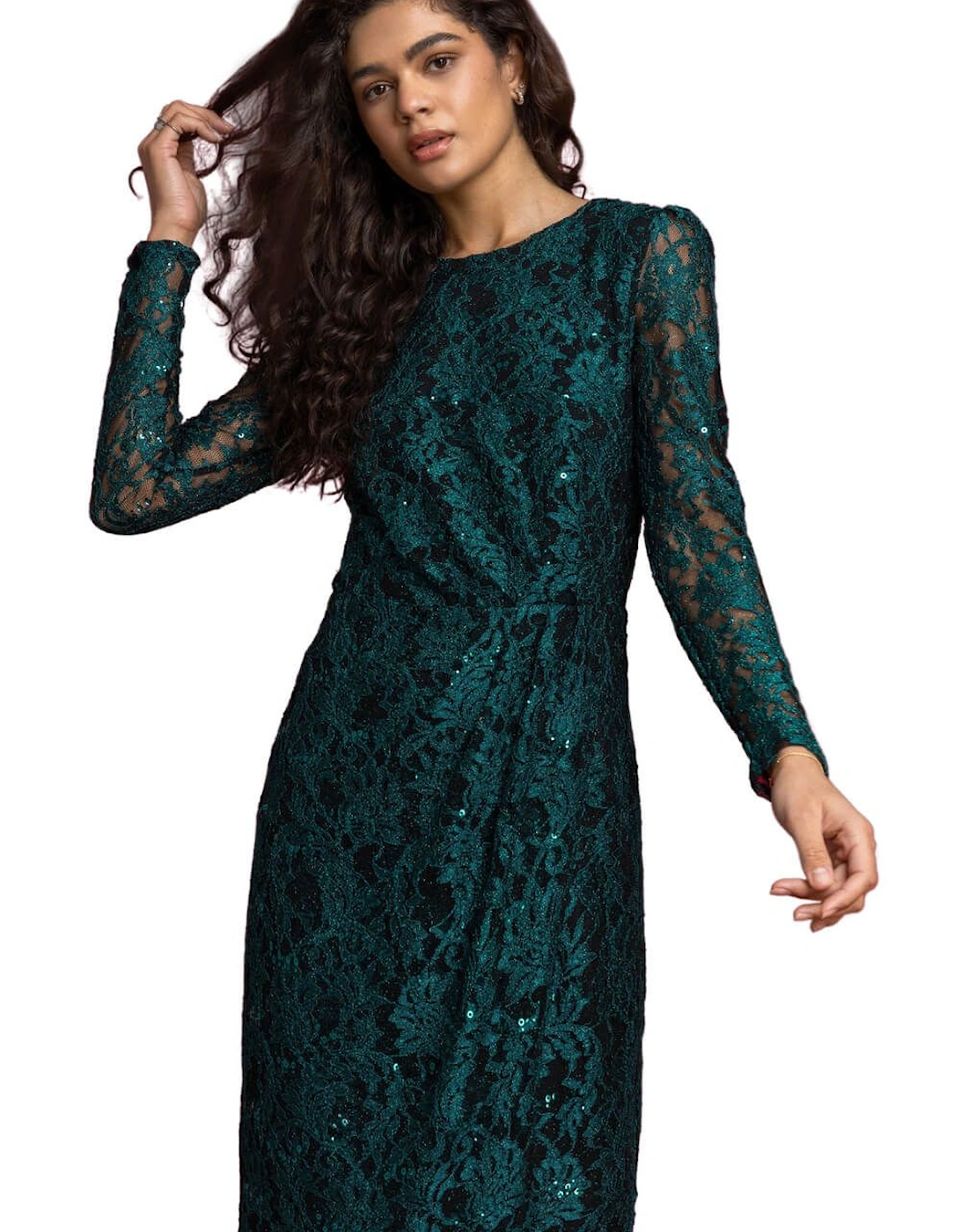 Sequin Ruched Lace Wrap Dress, 2 of 1