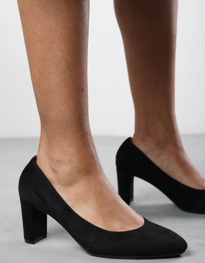 'Nolan' Suede Mid Block Heel Court Shoe With Rounded Toe