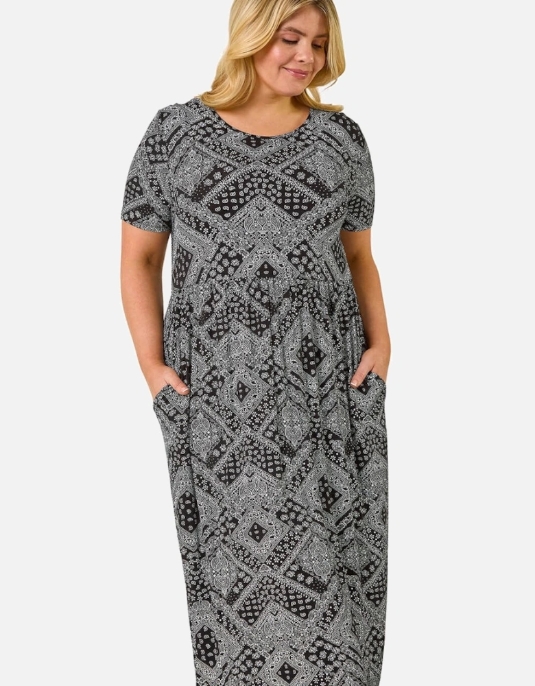 Curve Paisley Print Stretch Midi Dress
