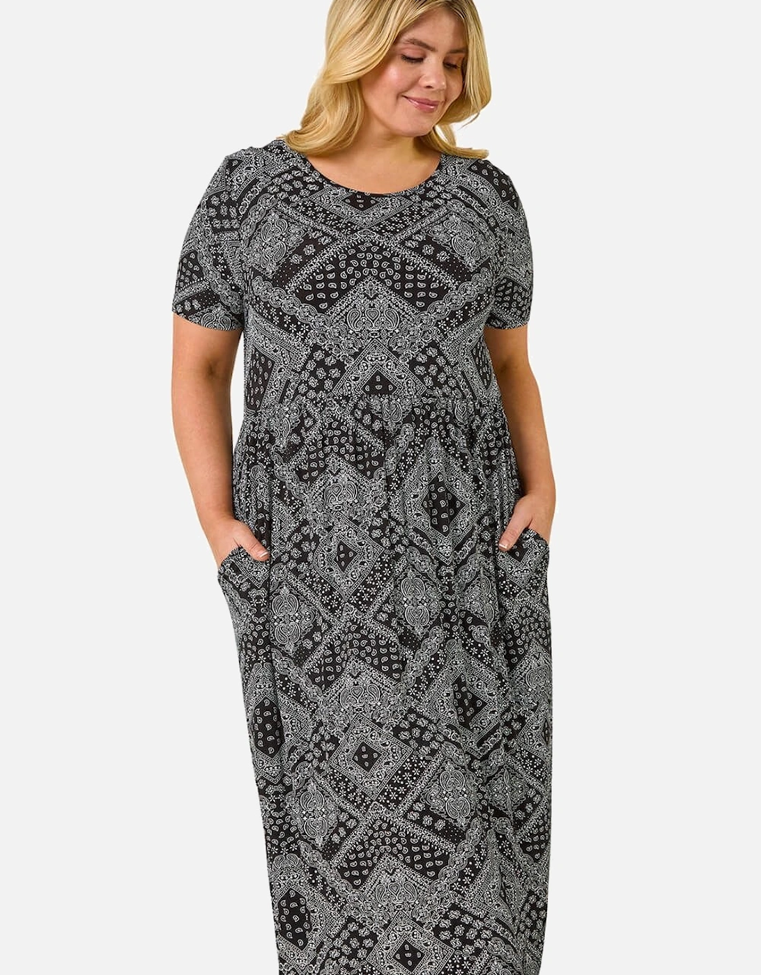 Curve Paisley Print Stretch Midi Dress, 2 of 1