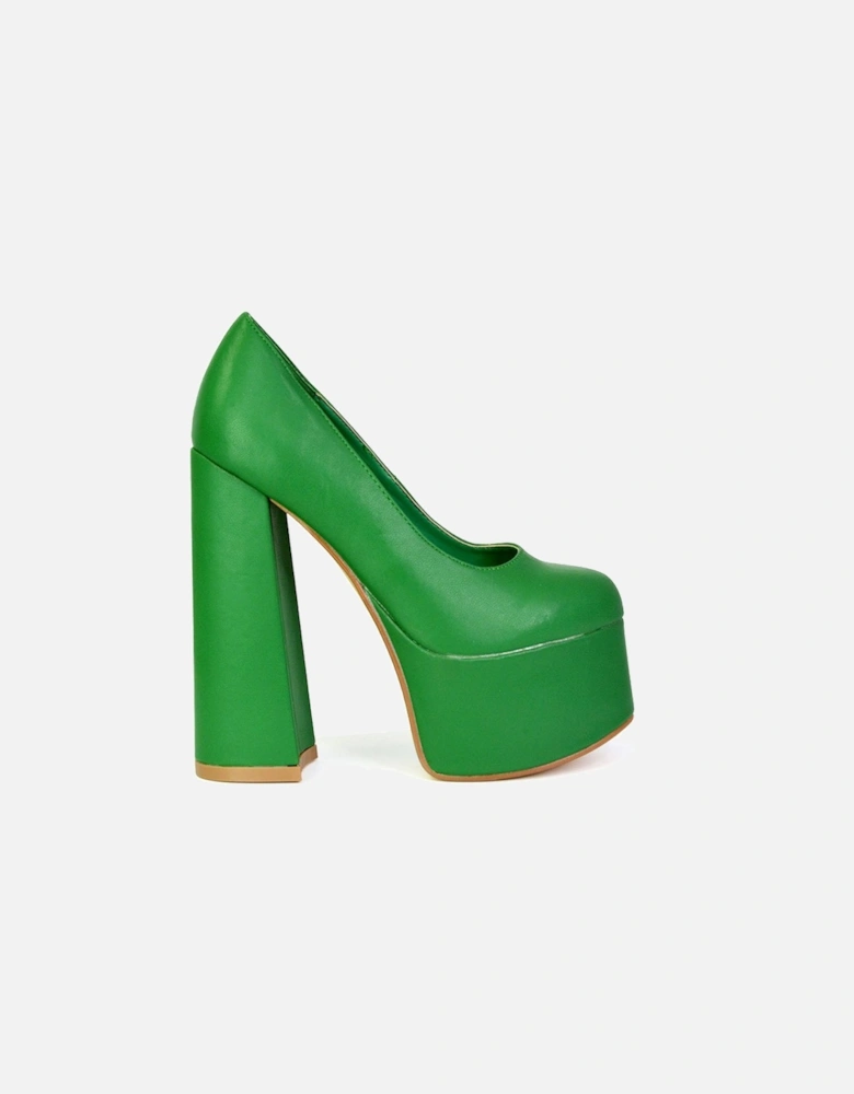 'Kiwi' Chunky Block Super High Heel Statement Closed Toe Platform Court Shoes