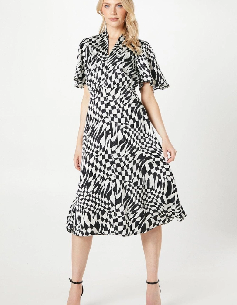 Mono Geo Satin Jacquard Midi Dress
