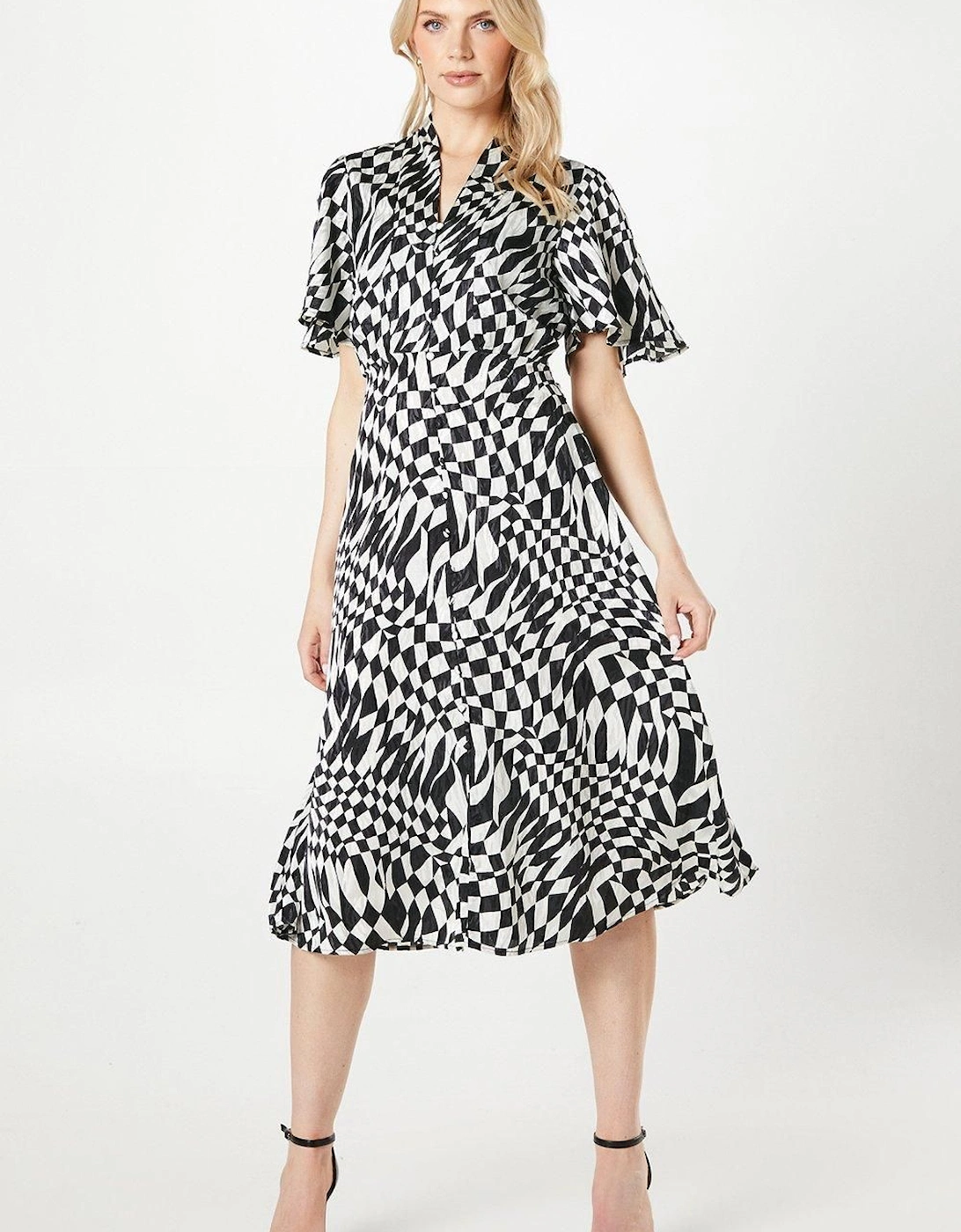 Mono Geo Satin Jacquard Midi Dress, 2 of 1