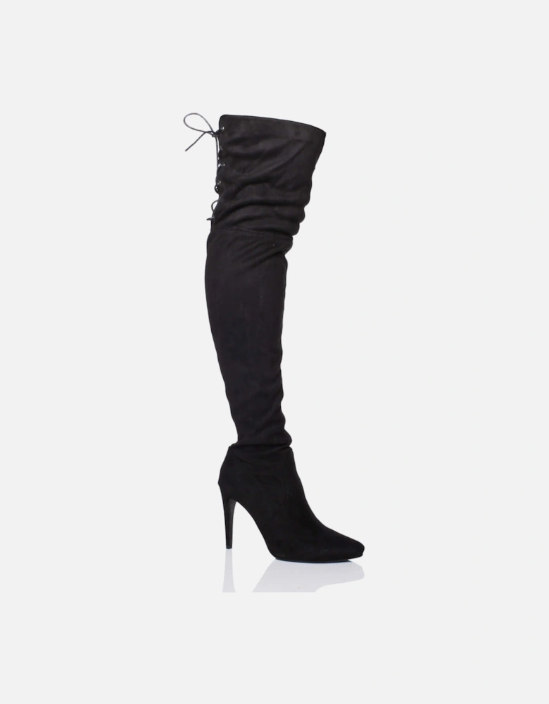 High  Heel Stretchy Fitted Sock Faux Suede Over The Knee Boots