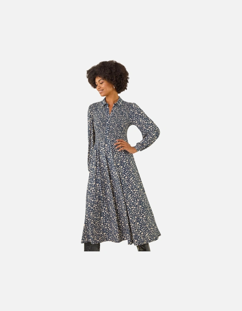 Ditsy Floral Print Shirred Midi Dress