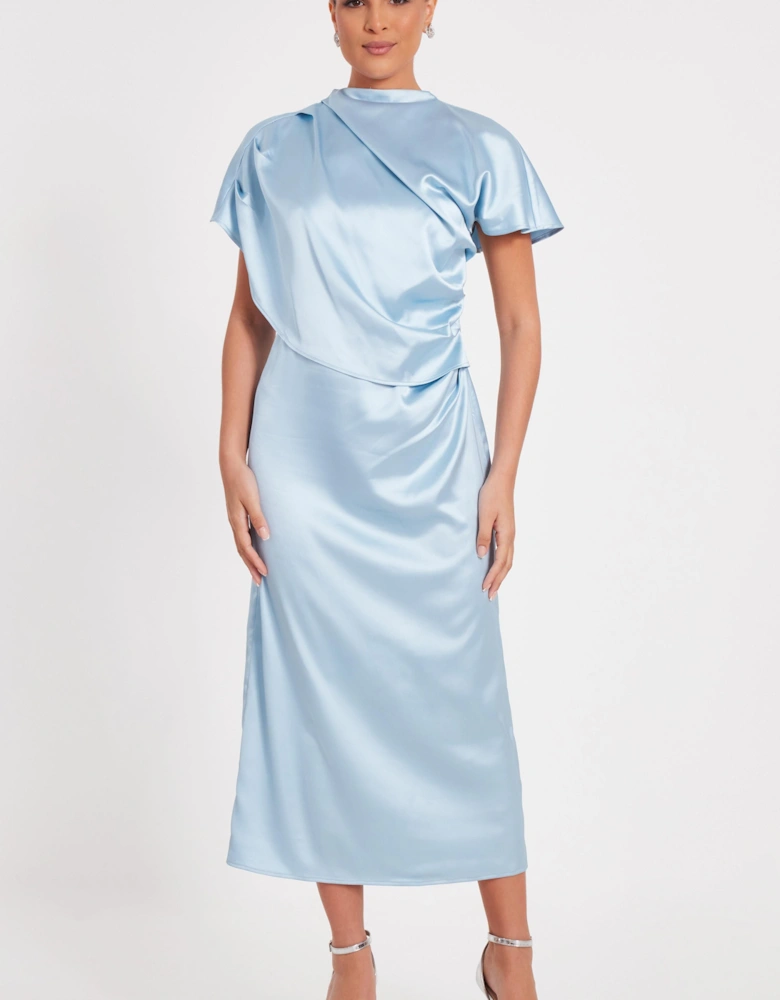 Light Blue Satin Midi Dress