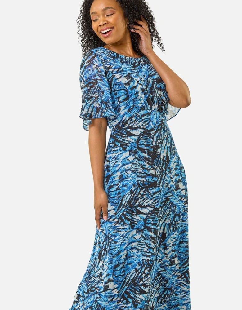 Petite Abstract Print Gathered Midi Dress