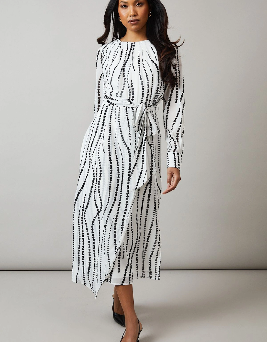Mono Spot Pleat Neck Drape Midi Dress, 2 of 1