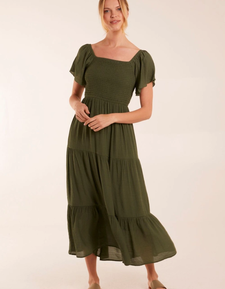 Milkmaid Square Neck Flutter Sleeve Dress