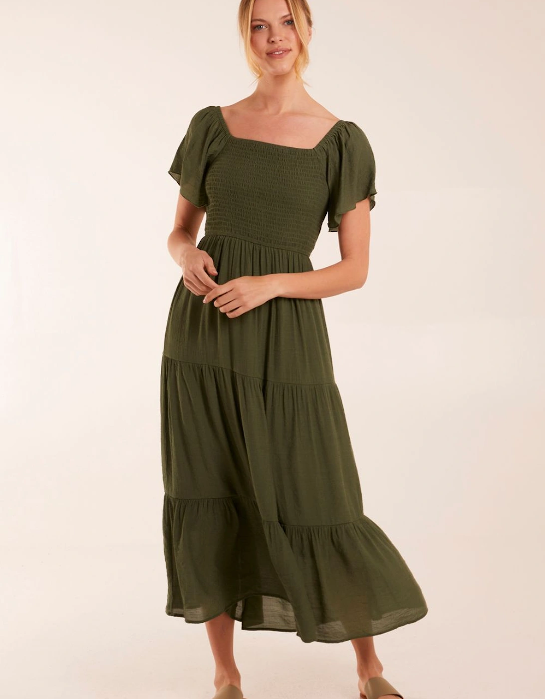 Milkmaid Square Neck Flutter Sleeve Dress, 2 of 1