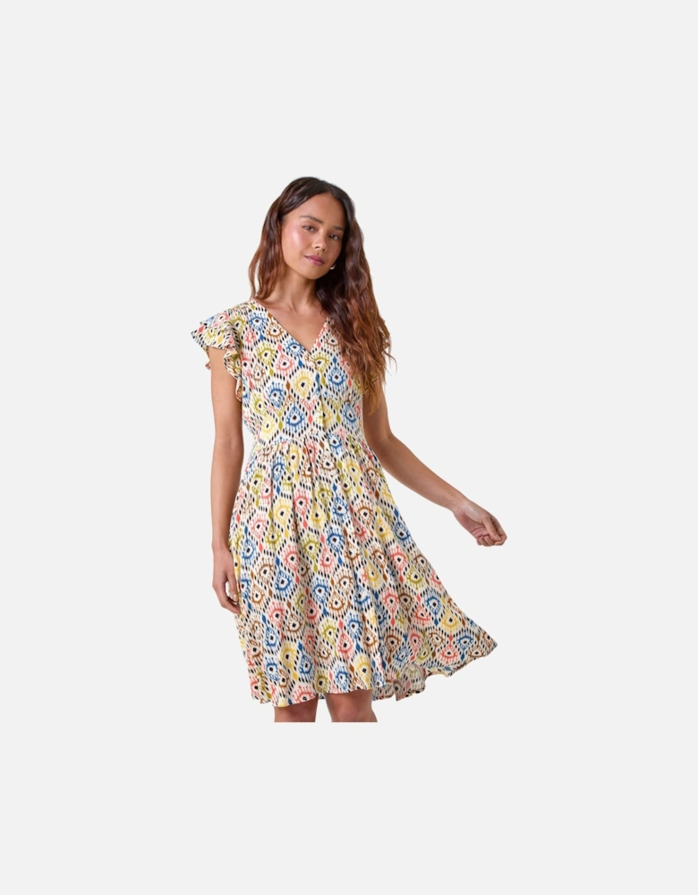 Petite Aztec Print Frill Pocket Dress